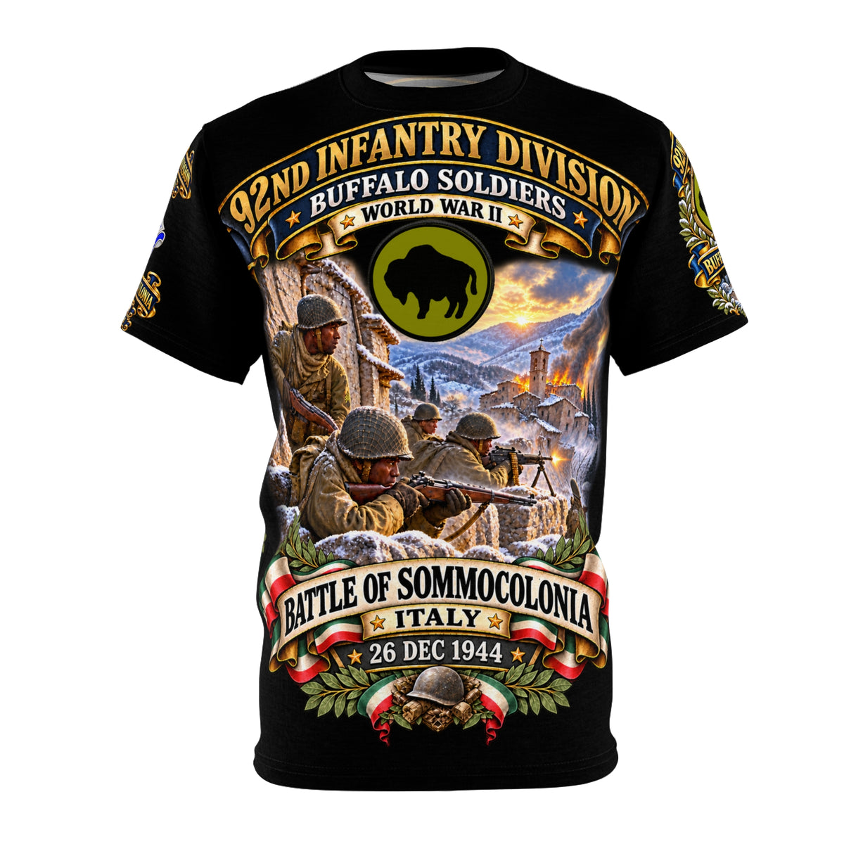 92nd Infantry Division (Buffalo Soldiers) - Battle for Sommocolonia, Italy, on December 26, 1944 - Tribute Tee - “Defending Allied forces in the Serchio Valley, Italy”