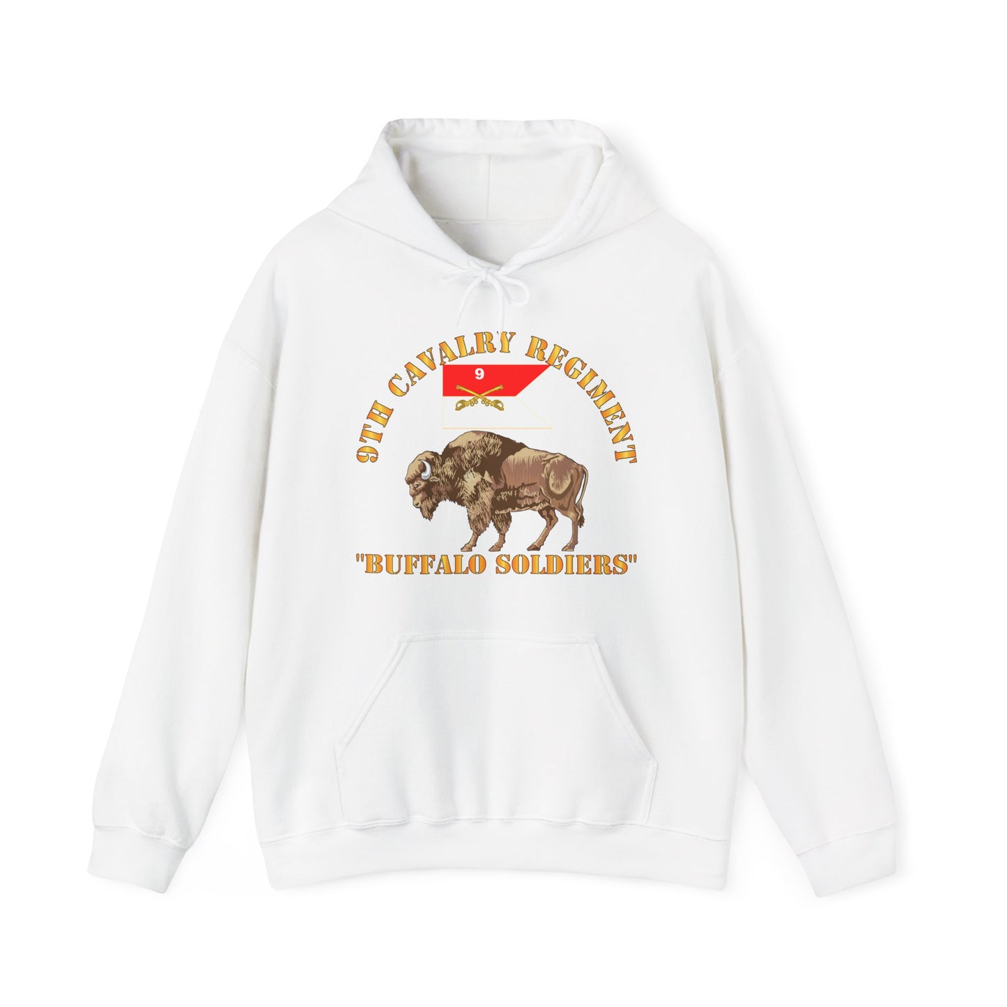 Unisex Heavy Blend Hooded Sweatshirt - Army - 9th Cavalry Regiment - Buffalo Soldiers w 9th Cav Guidon