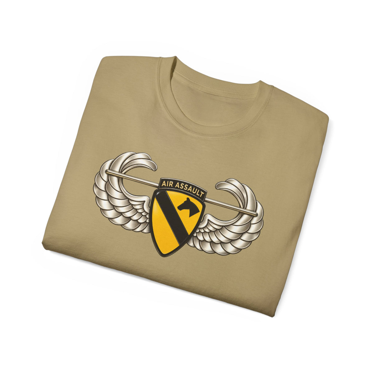 Unisex Ultra Cotton Tee - 1st Cavalry Division w Air Assault Tab on Airborne Badge wo Txt - 3D - Transparent