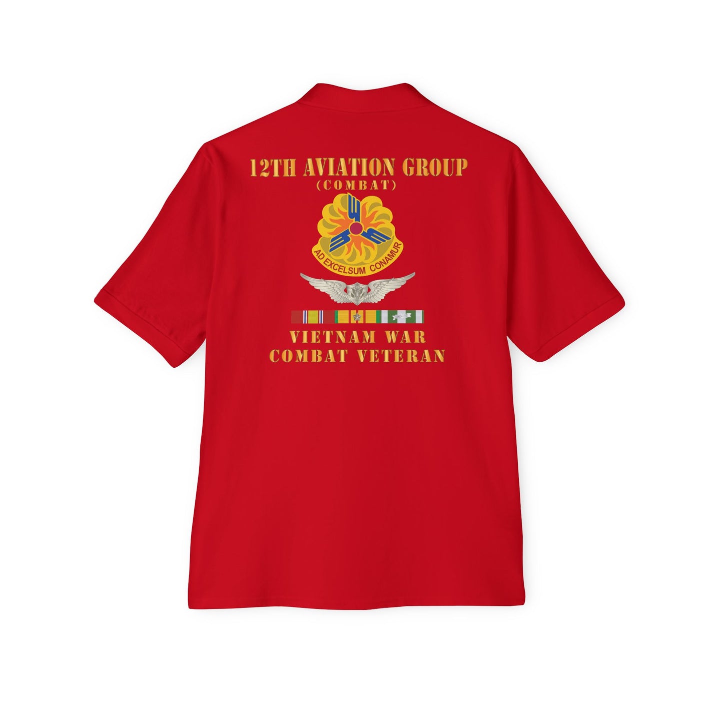 Men's Casual Piqué Polo - Army - 12th  AVN Group, Combat -  DUI - Aircrew, Vietnam War - Veteran VN SVC X 300