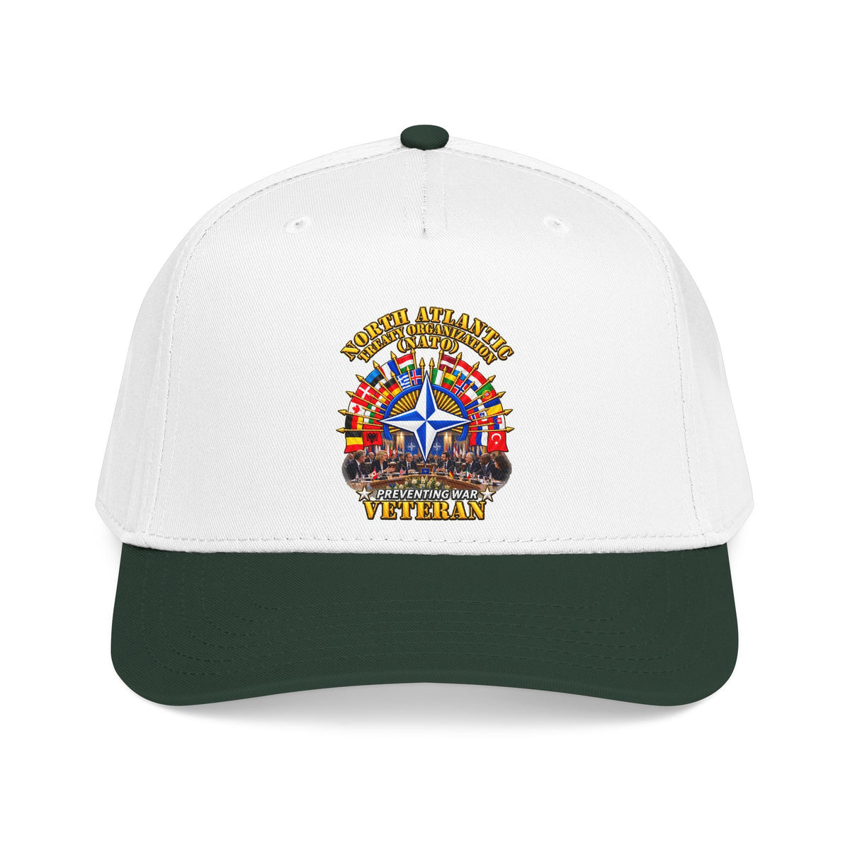 Mid Profile Baseball Cap - NATO - Polished NATO Veteran - with flags - Meeting Scene - 3D - Transparent