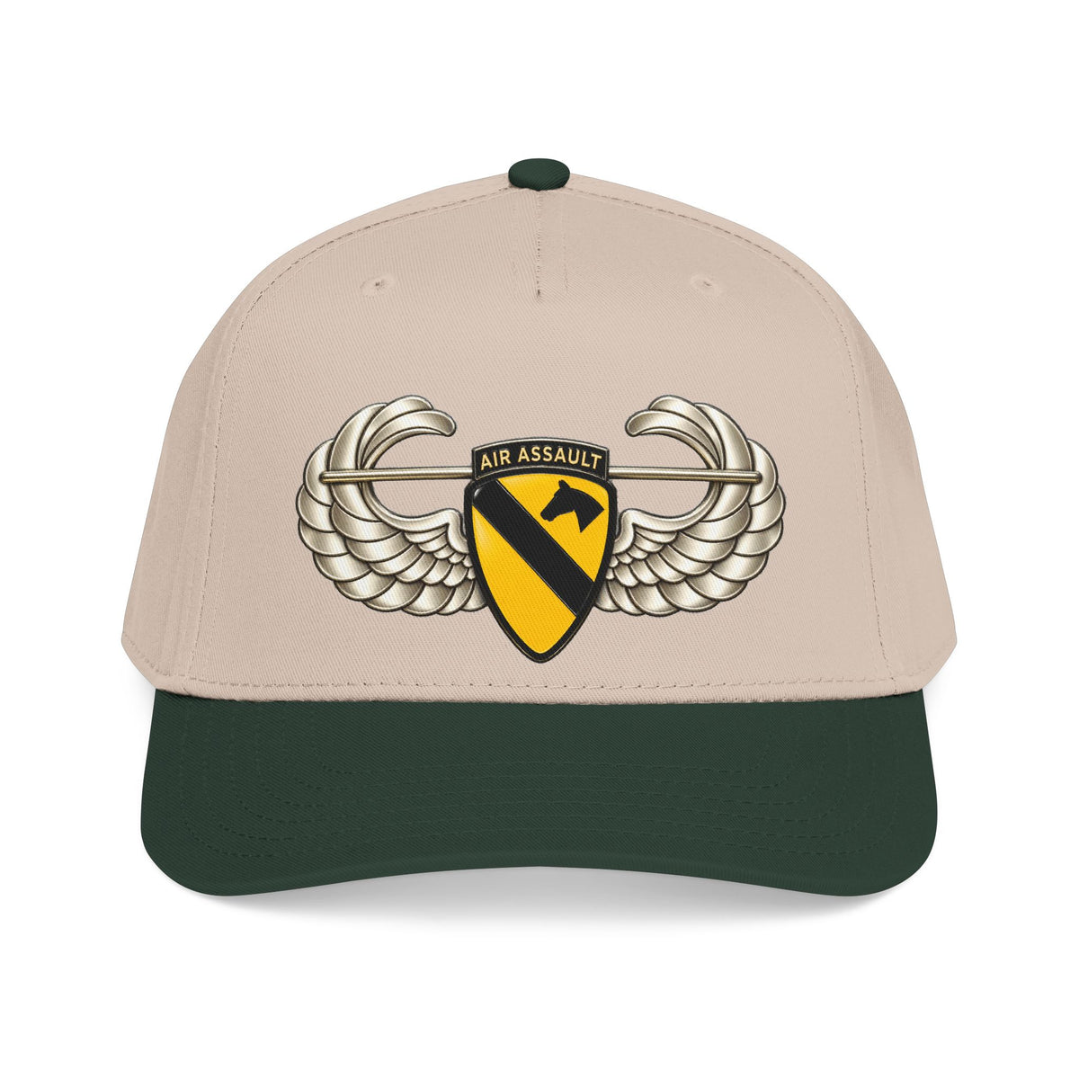 Mid Profile Baseball Cap — 1st Cavalry Division w Air Assault Tab on Airborne Badge wo Txt - 3D - Transparent