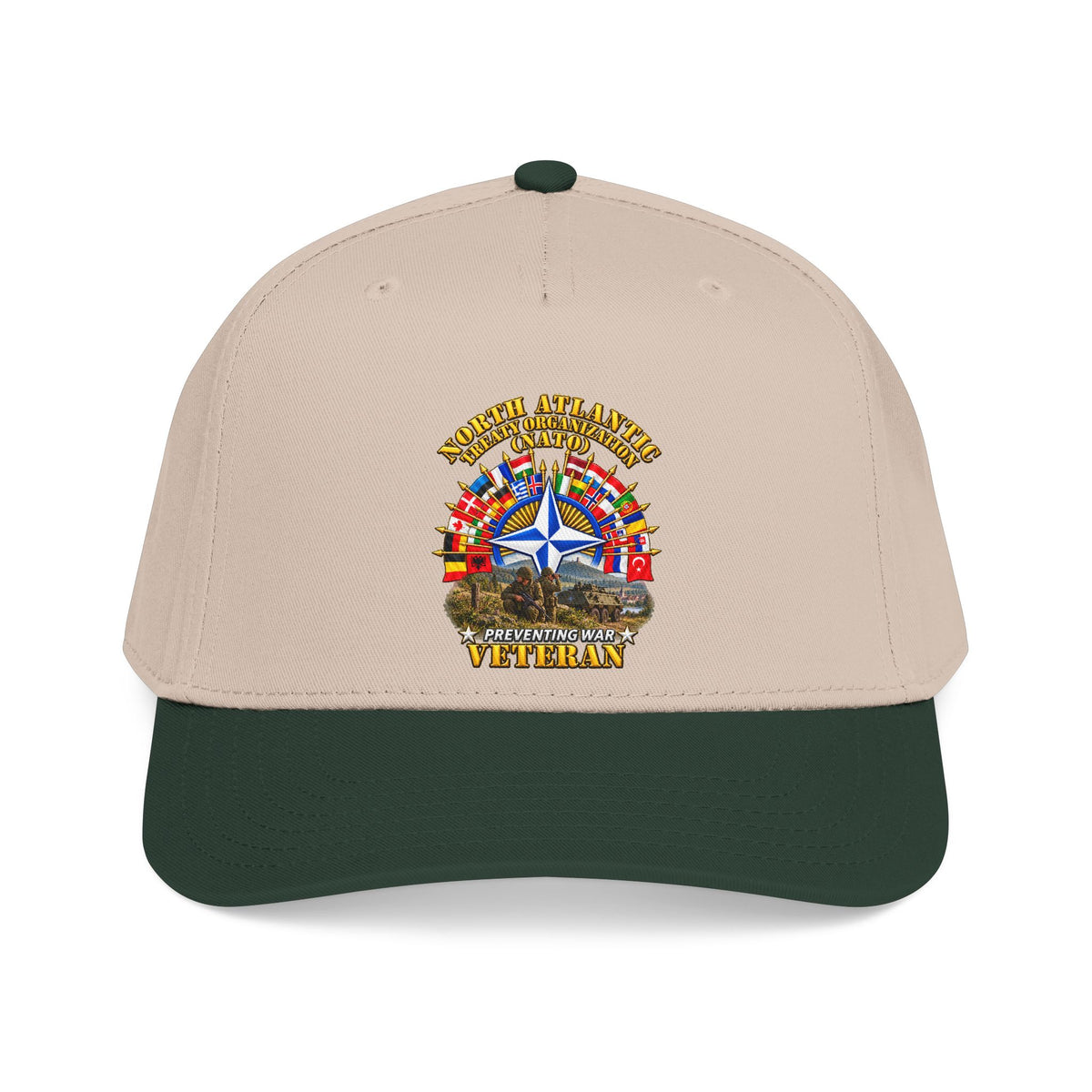 Mid Profile Baseball Cap - NATO - Polished NATO Veteran - with flags - Military Scene - 3D - Transparent