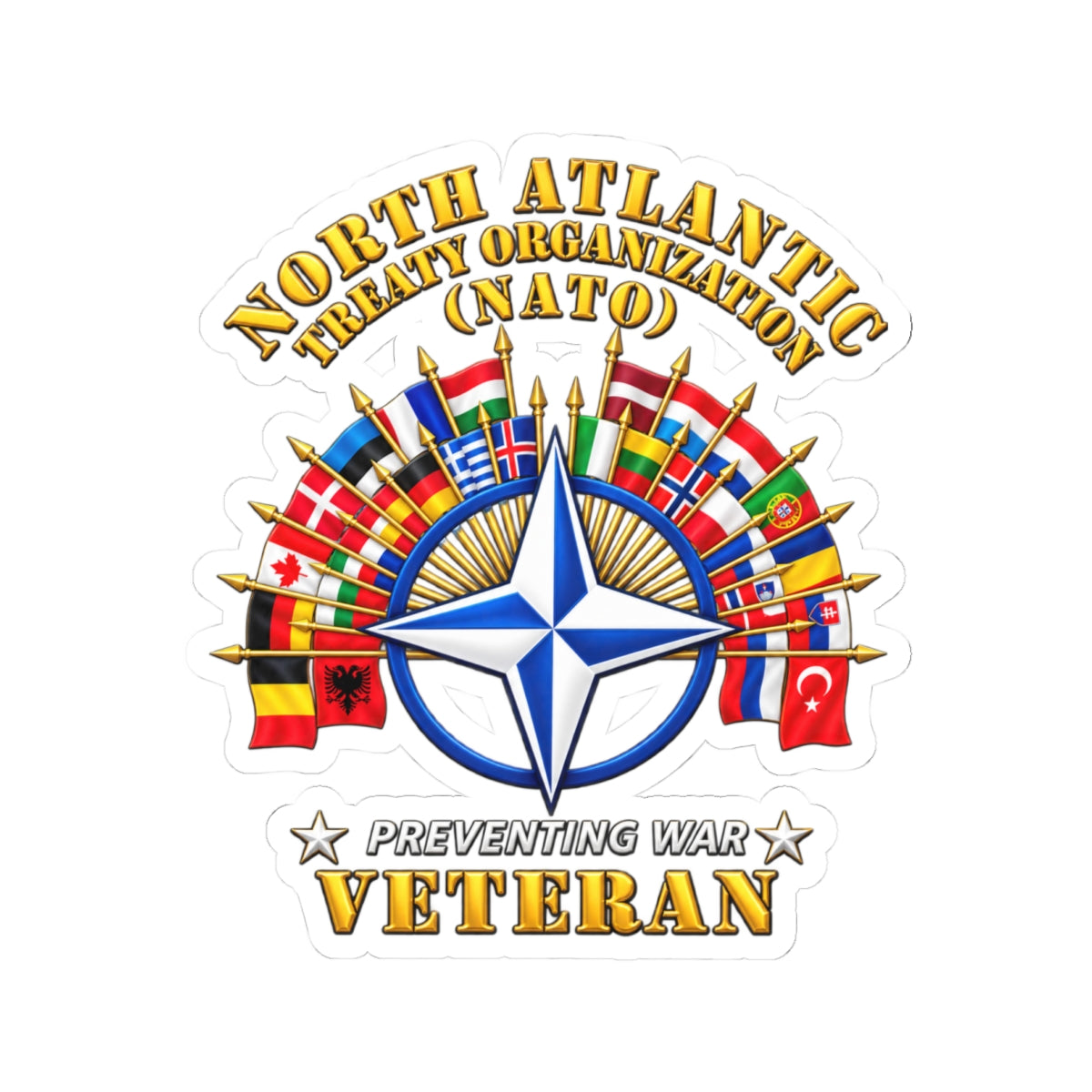 Kiss-Cut Stickers - NATO - Polished NATO Veteran - with flags - 3D - Transparent