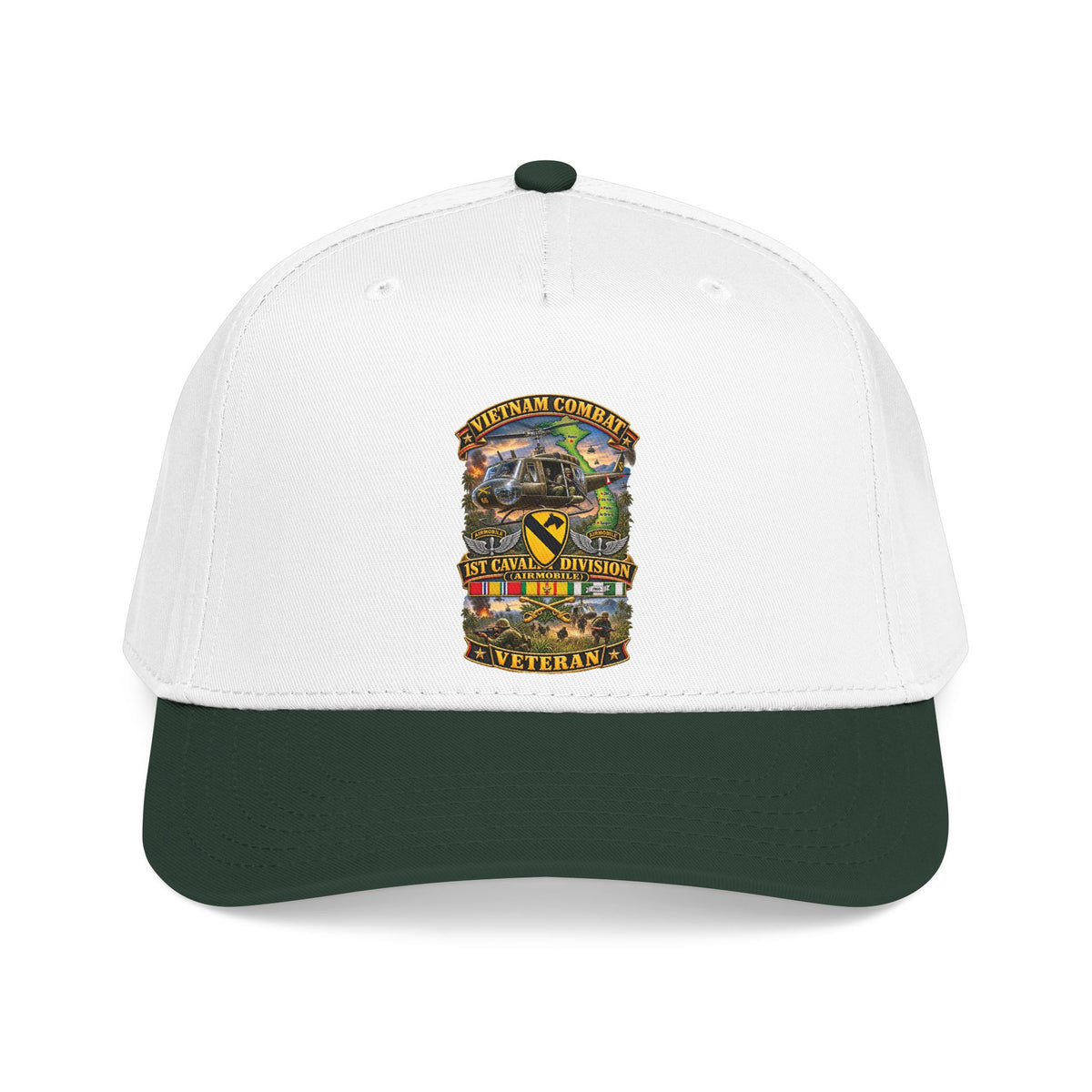 Mid Profile Baseball Cap - Army - Vietnam Combat Cavalry Veteran w 1st Cav Div SSI  Big Helo - 3D - Enhanced