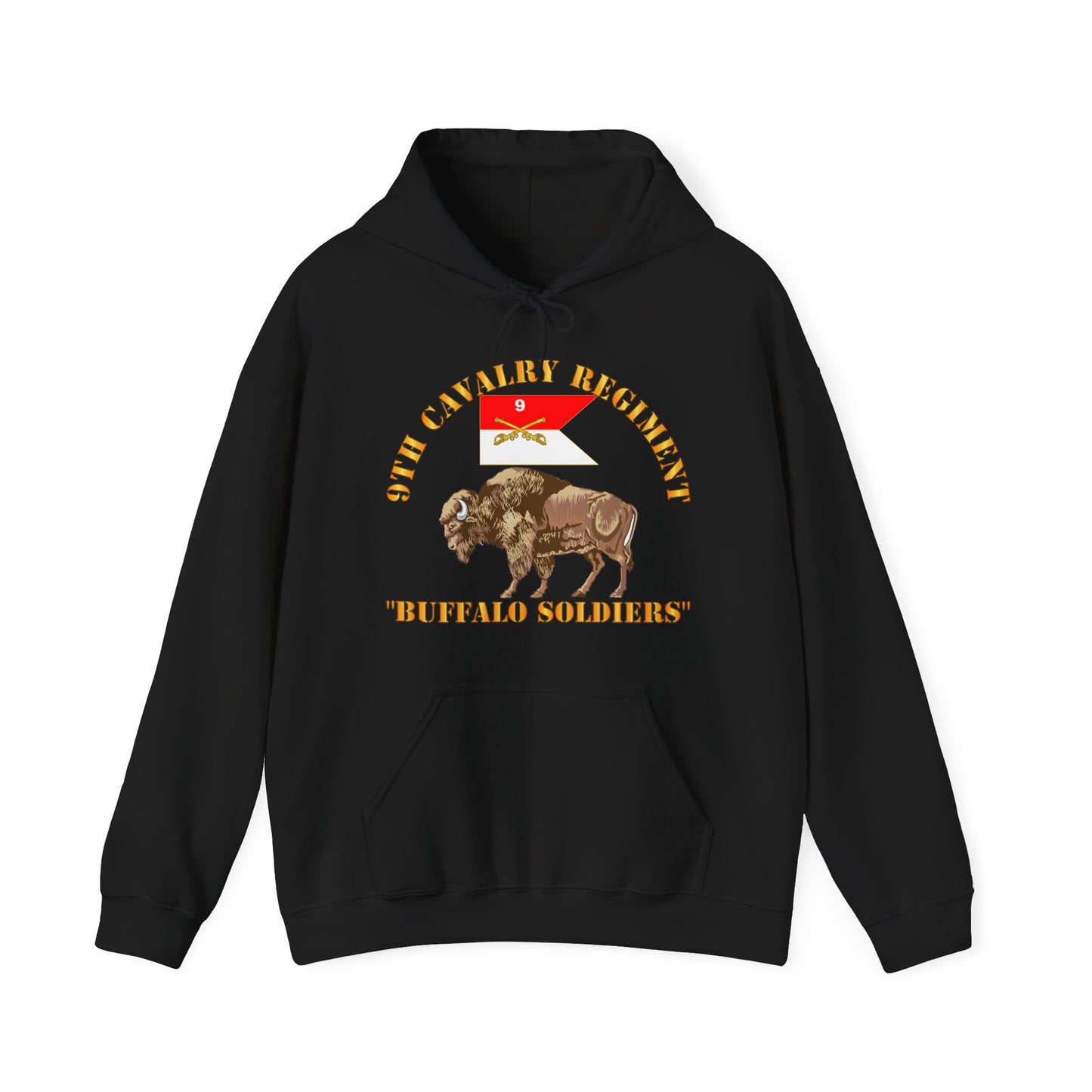 Unisex Heavy Blend Hooded Sweatshirt - Army - 9th Cavalry Regiment - Buffalo Soldiers w 9th Cav Guidon