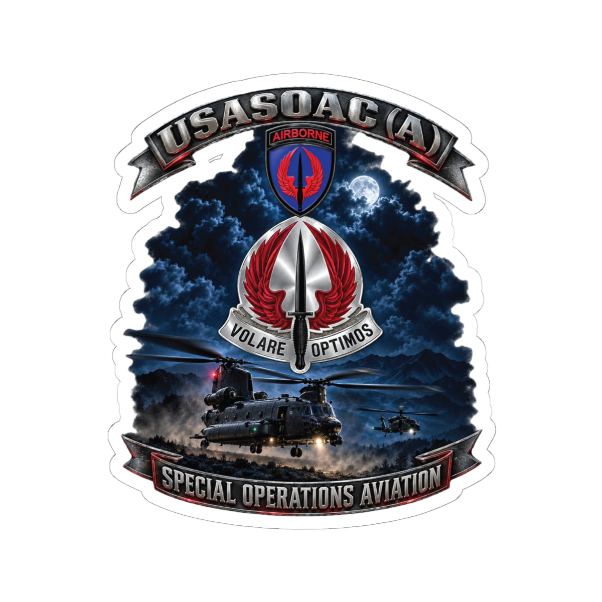 Kiss-Cut Stickers - USA Special Operations Aviation Command (Airborne) - SSI, DUI with Scene - 3D - Enhanced