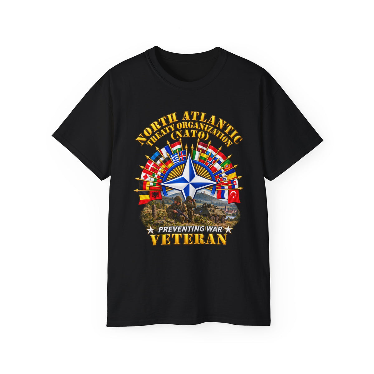 Unisex Ultra Cotton Tee - NATO - Polished NATO Veteran - with flags - Military Scene - 3D - Transparent
