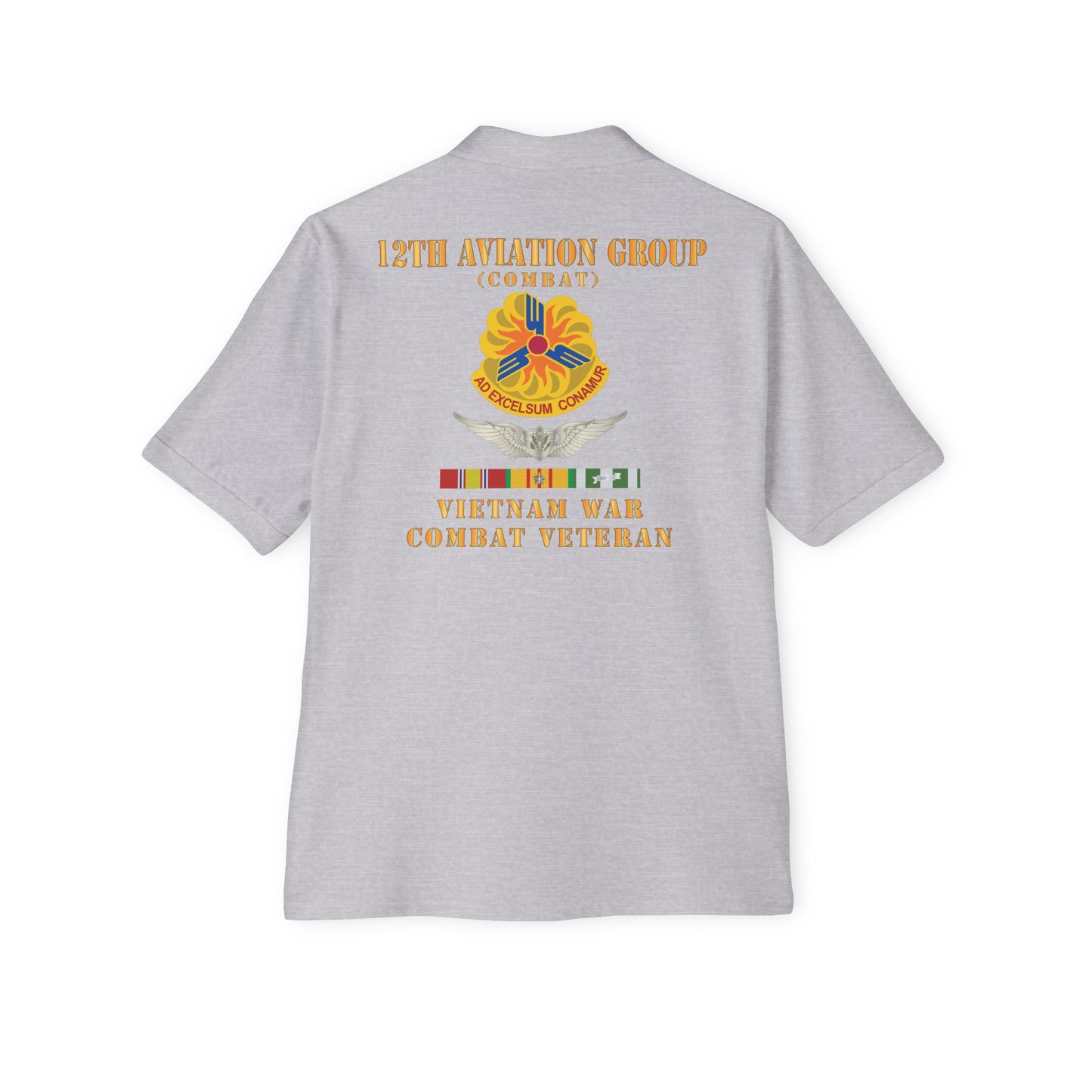 Men's Casual Piqué Polo - Army - 12th  AVN Group, Combat -  DUI - Aircrew, Vietnam War - Veteran VN SVC X 300