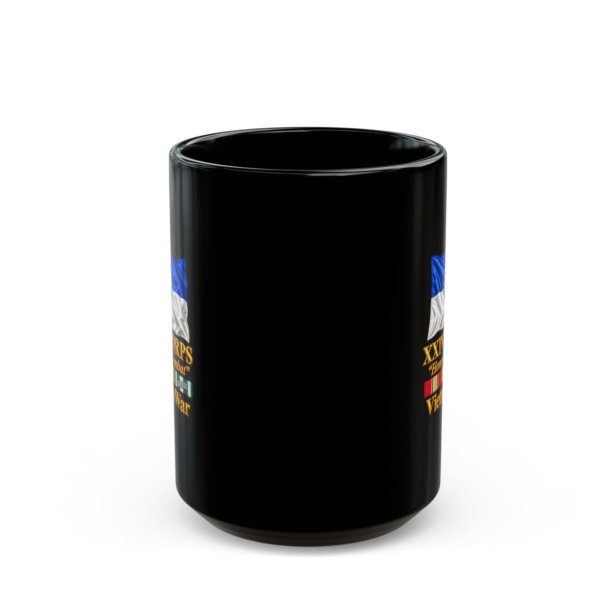 Black Mug  (15oz) - Army - XXIV Corps Flag - Waving - Ribbons - Vietnam War - 3D - Transparent