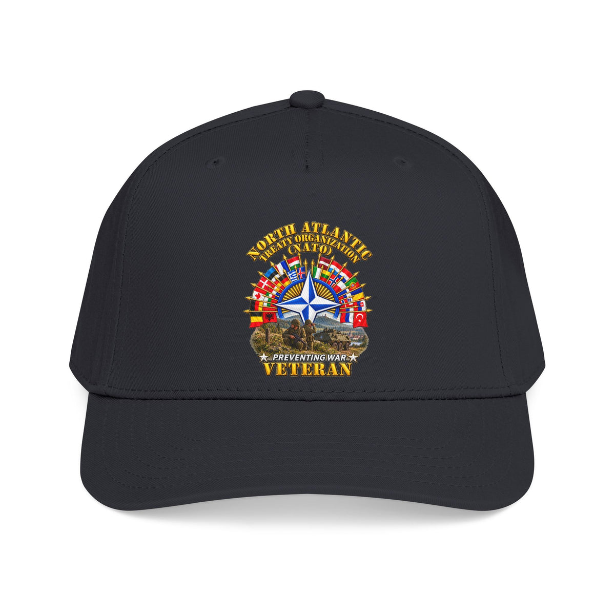 Mid Profile Baseball Cap - NATO - Polished NATO Veteran - with flags - Military Scene - 3D - Transparent