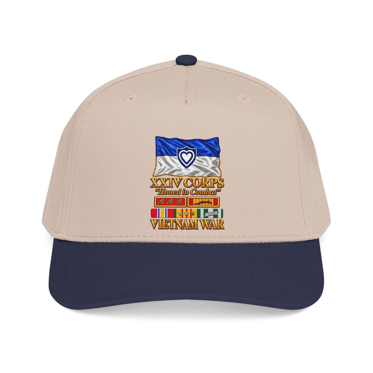 Mid Profile Baseball Cap - Army - XXIV Corps Flag - Waving - Ribbons - Meritorious Awards - Vietnam War - 3D - Transparent
