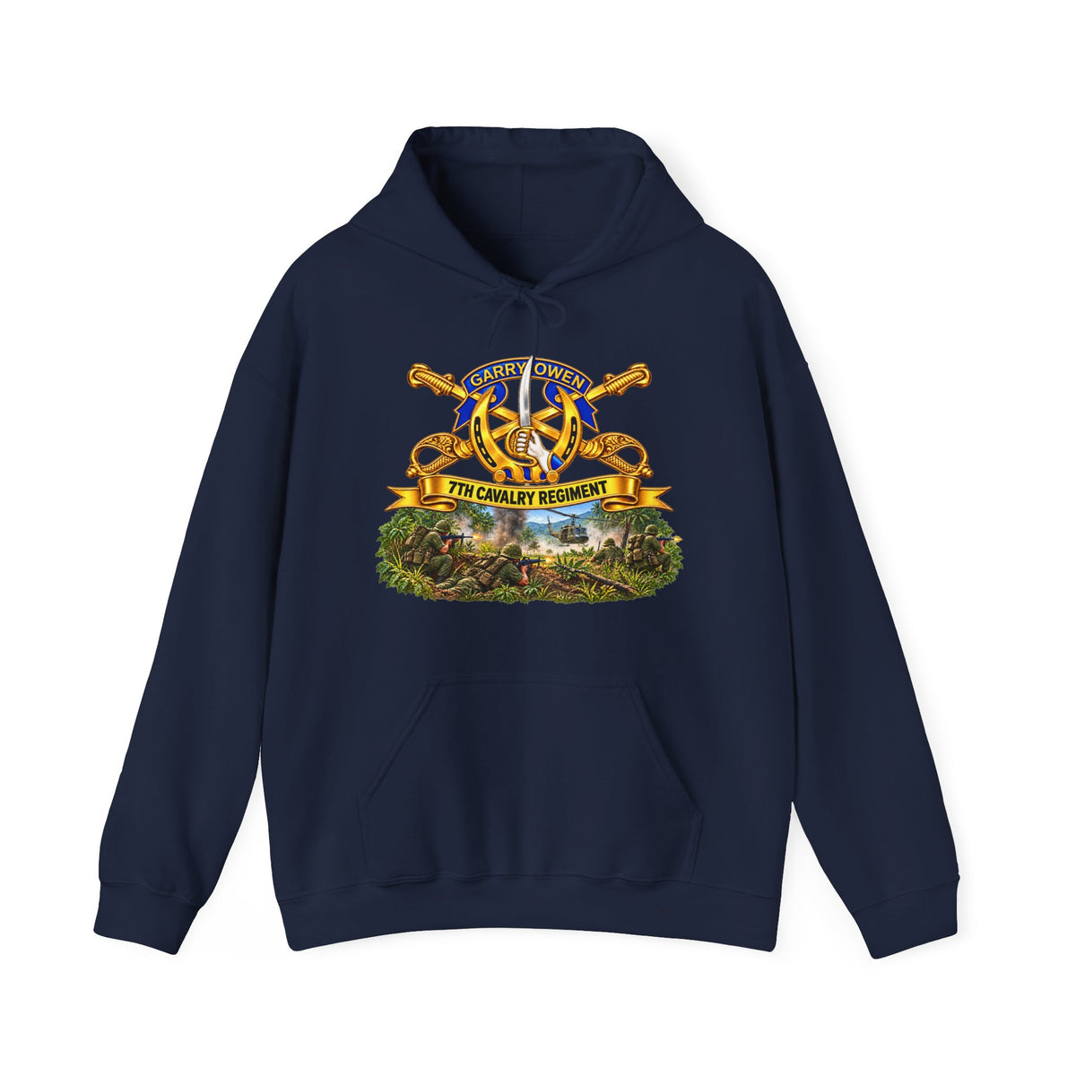 Hoodie — 7th Cavalry Regiment - DUI, Br, Ribbon w  Battle of Ia drang Valley Scene - Vietnam - 3D - Transparent