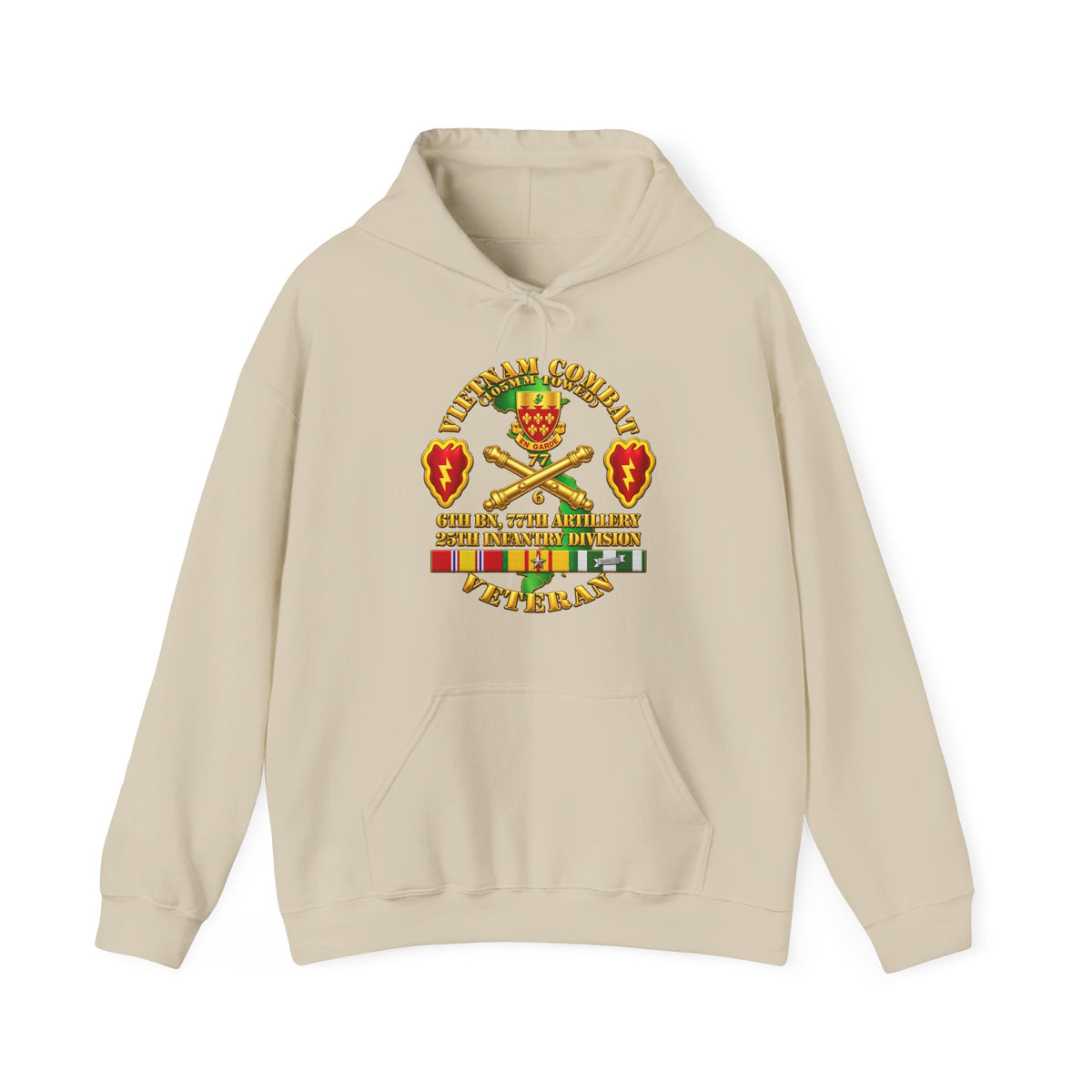 Hoodie — Army - Vietnam Combat Veteran w 6th Bn 77th Artillery DUI -25th Infantry Div - 3D - Transparent