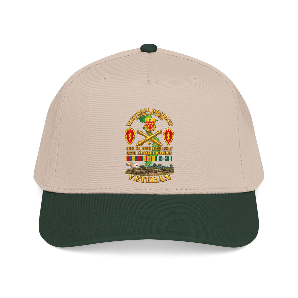 Mid Profile Baseball Cap - Army - Vietnam Combat Veteran w 6th Bn 77th Artillery DUI -25th Infantry Div w Fire Mission Scene - 3D - Transparent