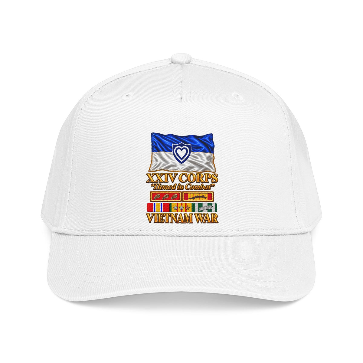 Mid Profile Baseball Cap - Army - XXIV Corps Flag - Waving - Ribbons - Meritorious Awards - Vietnam War - 3D - Transparent