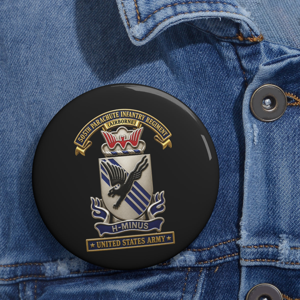 Custom Pin Buttons - Army - 505th Parachute Infantry Regiment (PIR) - DUI - United States Army - 3D - Enhanced