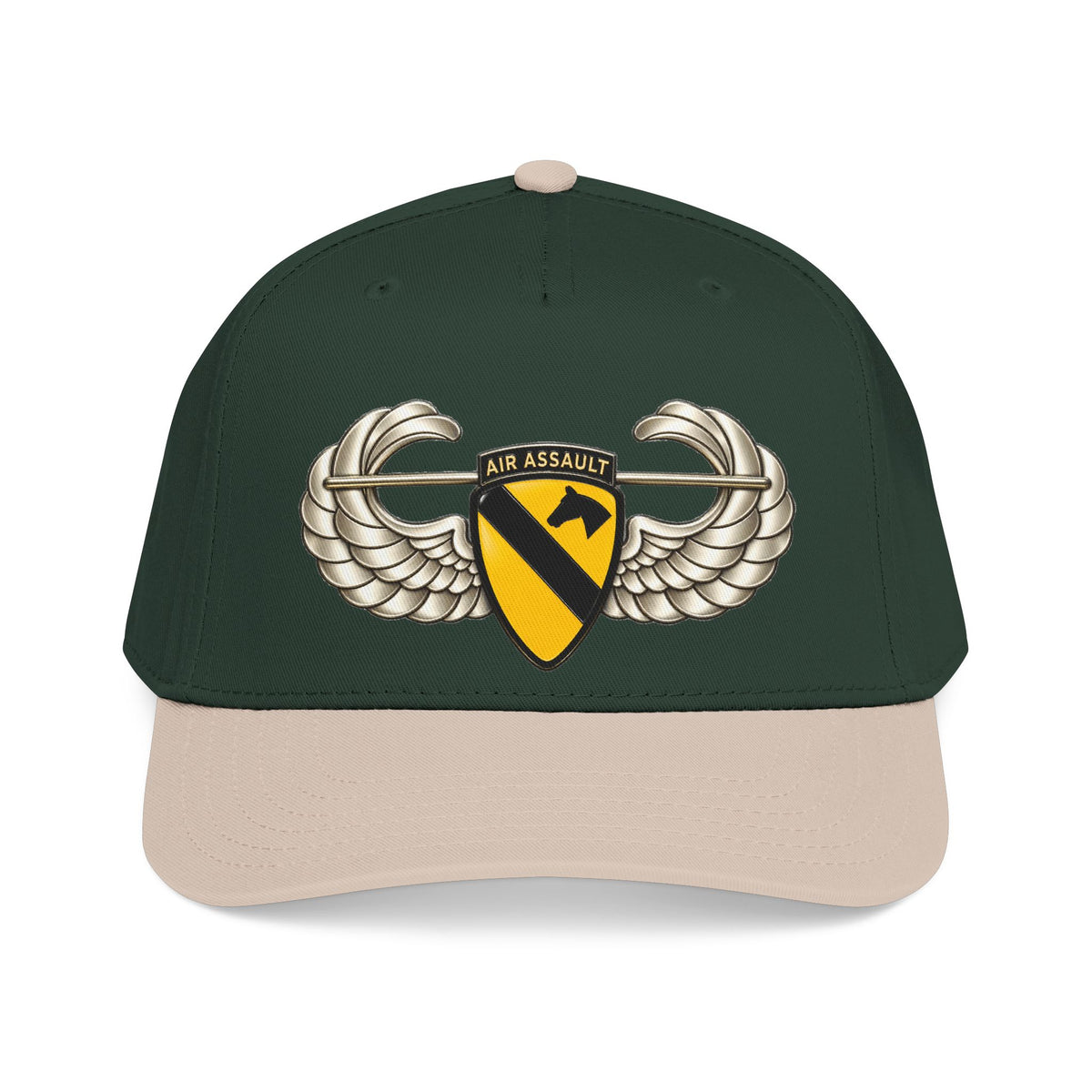 Mid Profile Baseball Cap — 1st Cavalry Division w Air Assault Tab on Airborne Badge wo Txt - 3D - Transparent