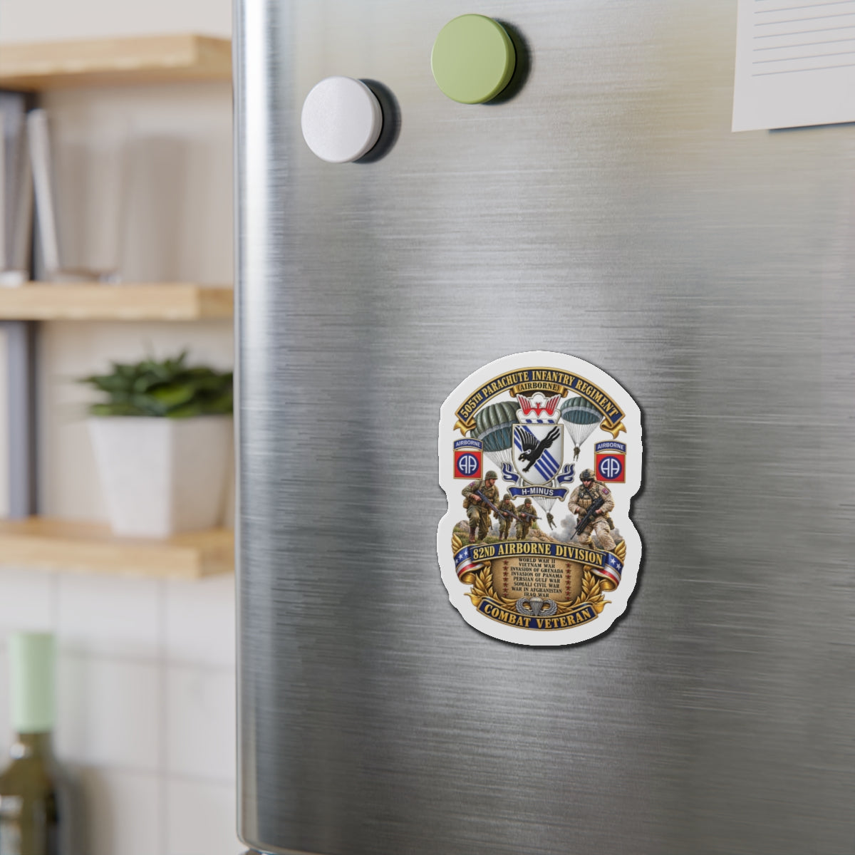 Die-Cut Magnets — Army - Combat Vet w 505th PIR - 82nd Airborne  w Campaigns - Soldiers - SSI - 3D - Enhanced