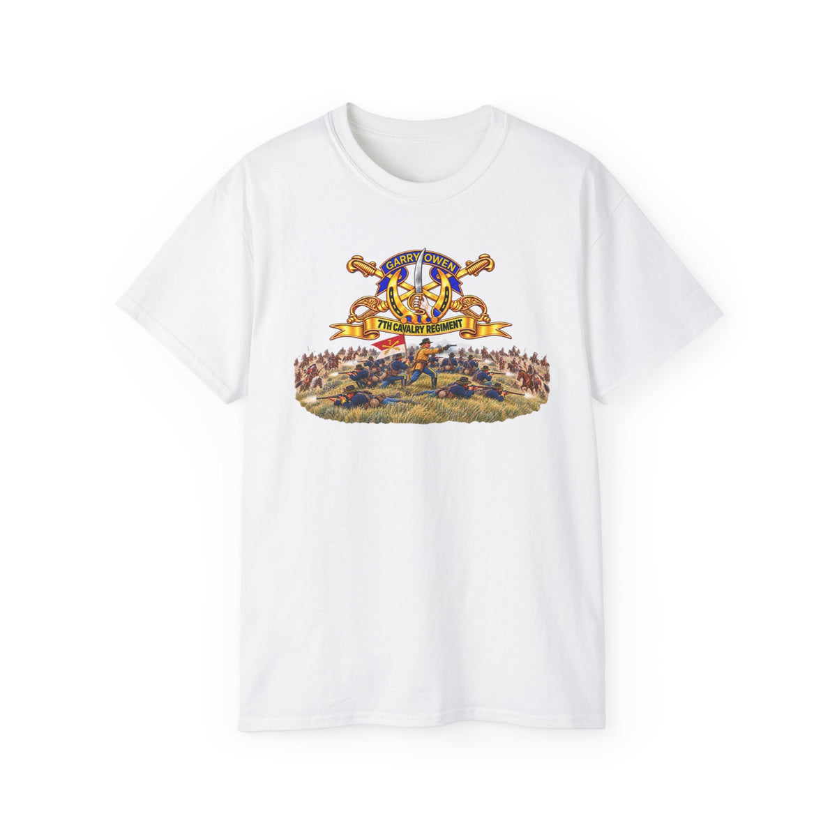 Unisex Ultra Cotton Tee - 7th Cavalry Regiment - DUI, Br, Ribbon w  Battle of Little Big Horn Scene - 3D - Transparent