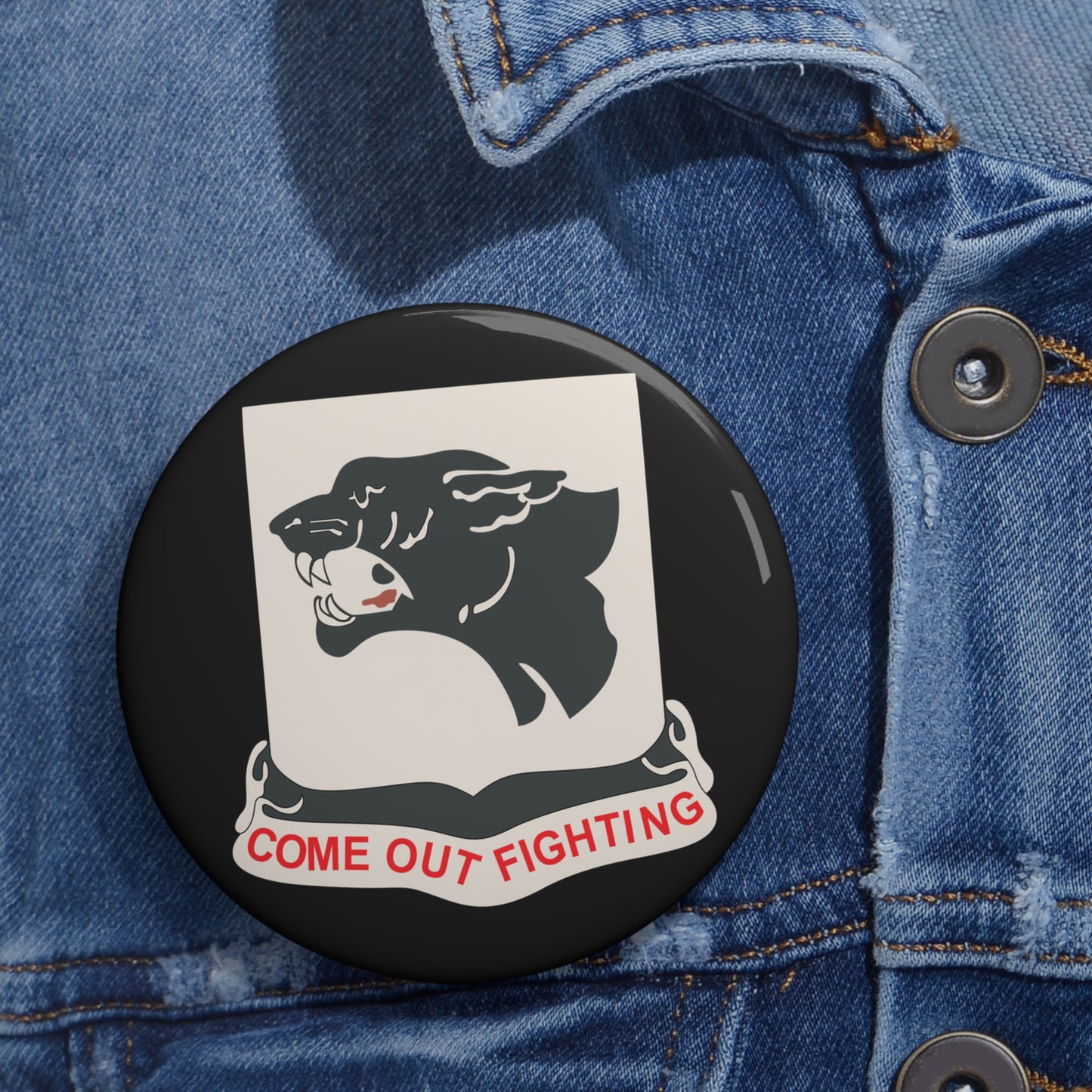 Custom Pin Button – Army - 761st Tank Battalion - Black Panthers wo Txt