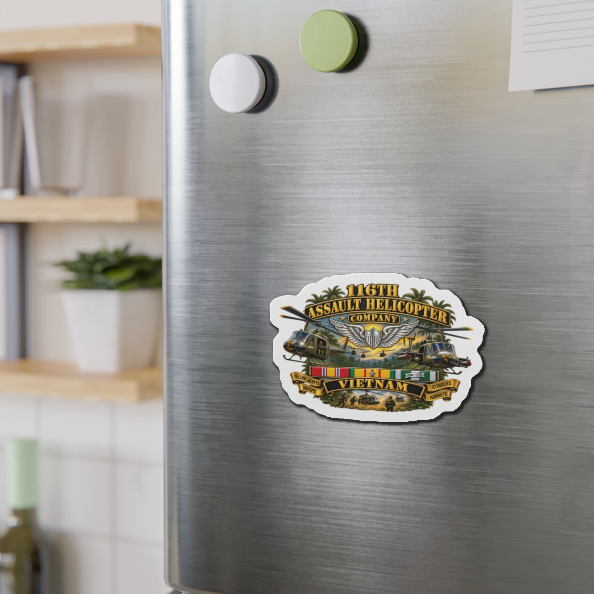 Die-Cut Magnets — Army - 116th Assault Helicopter Co w  Aviator Badge w VN SVC - HORNETS - 3D - Enhanced