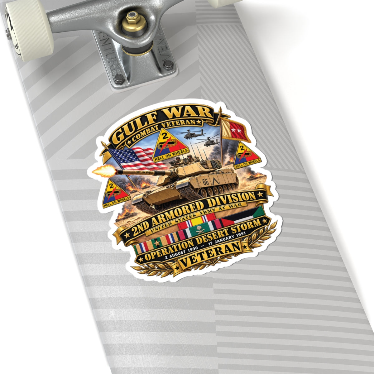 Kiss-Cut Stickers - Army - Desert Storm - 2nd Armored Div - Combat Vereran Veteran w GULF SVC - 3D - Enhanced