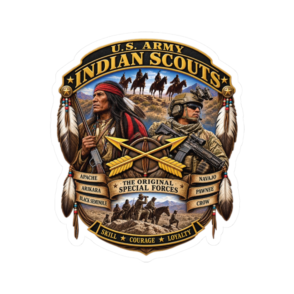 Kiss-Cut Stickers - United States Indian Scouts (USS) - Original Special Forces - 3D - Enhanced