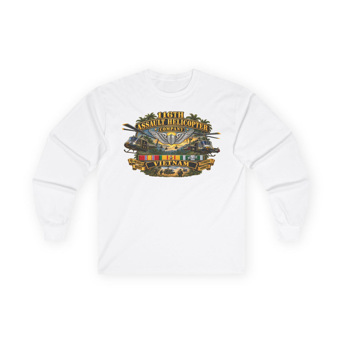 Unisex Ultra Cotton Long Sleeve Tee - Army - 116th Assault Helicopter Co w  Aviator Badge w VN SVC - HORNETS - 3D - Enhanced