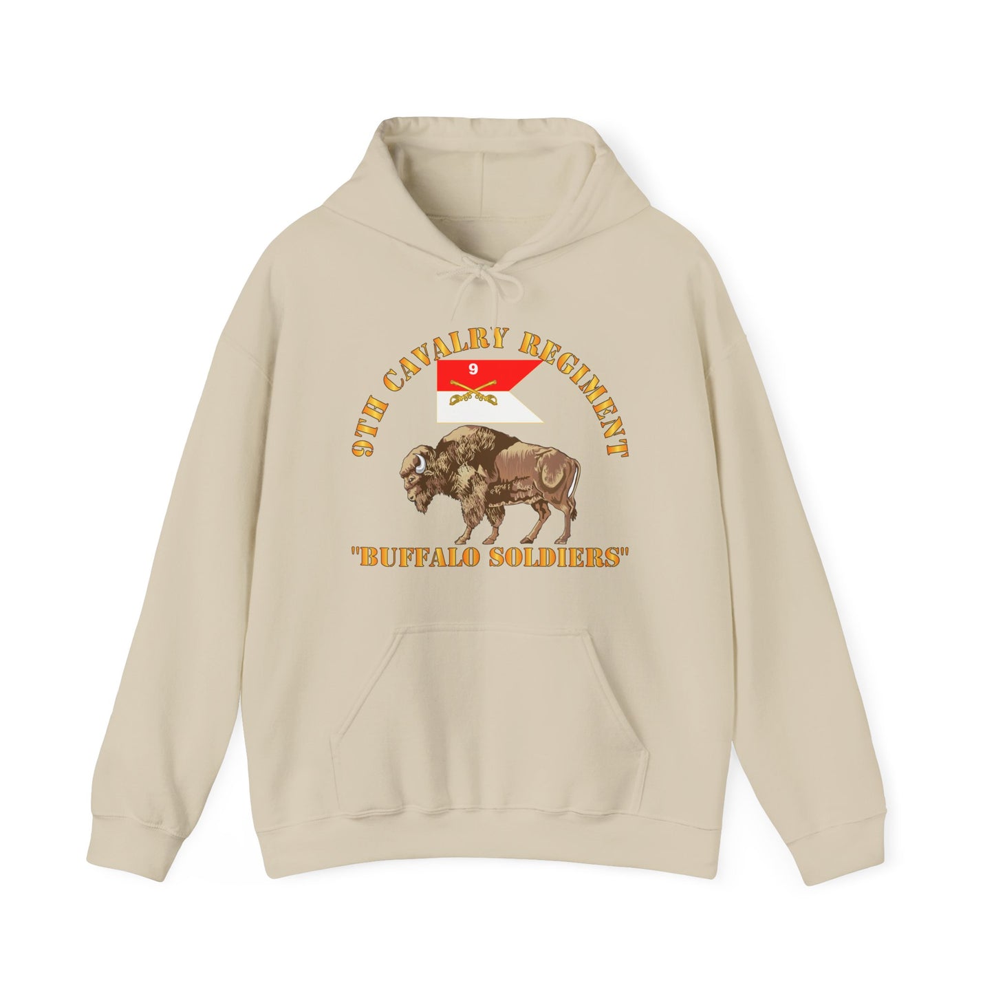Unisex Heavy Blend Hooded Sweatshirt - Army - 9th Cavalry Regiment - Buffalo Soldiers w 9th Cav Guidon
