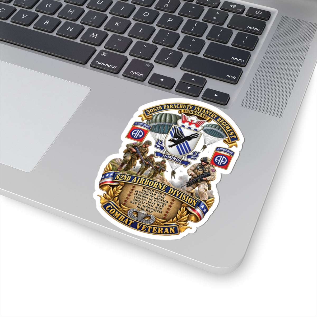 Kiss-Cut Stickers - Army - Combat Vet w 505th PIR - 82nd Airborne  w Campaigns - Soldiers - SSI - 3D - Enhanced