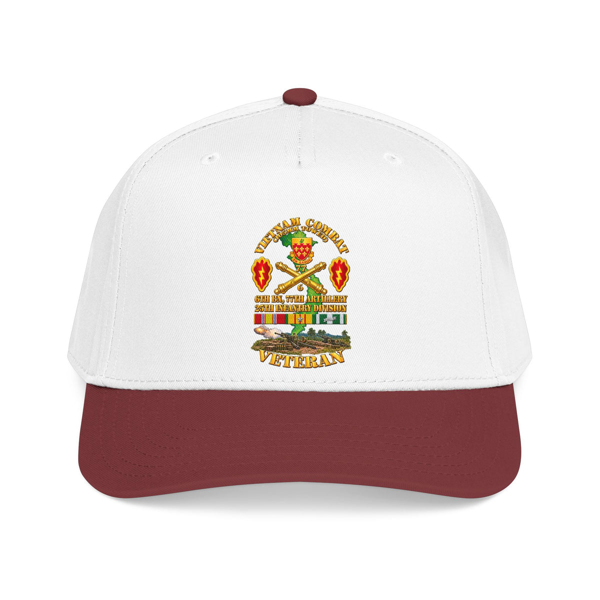 Mid Profile Baseball Cap - Army - Vietnam Combat Veteran w 6th Bn 77th Artillery DUI -25th Infantry Div w Fire Mission Scene - 3D - Transparent