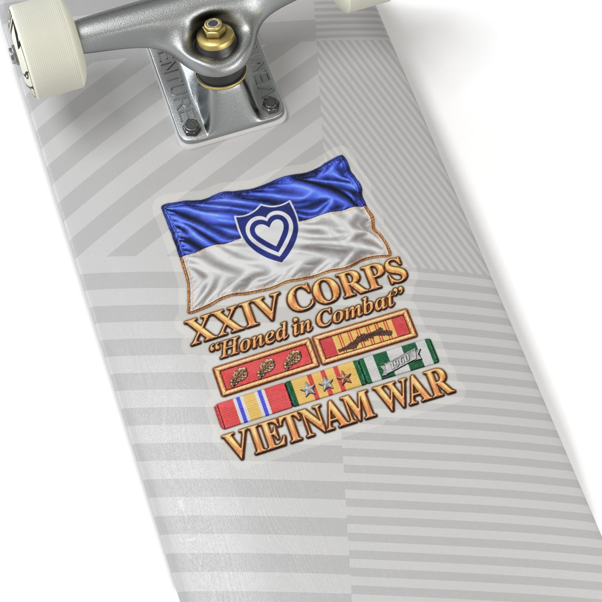 Kiss-Cut Stickers - Army - XXIV Corps Flag - Waving - Ribbons - Meritorious Awards - Vietnam War - 3D - Transparent