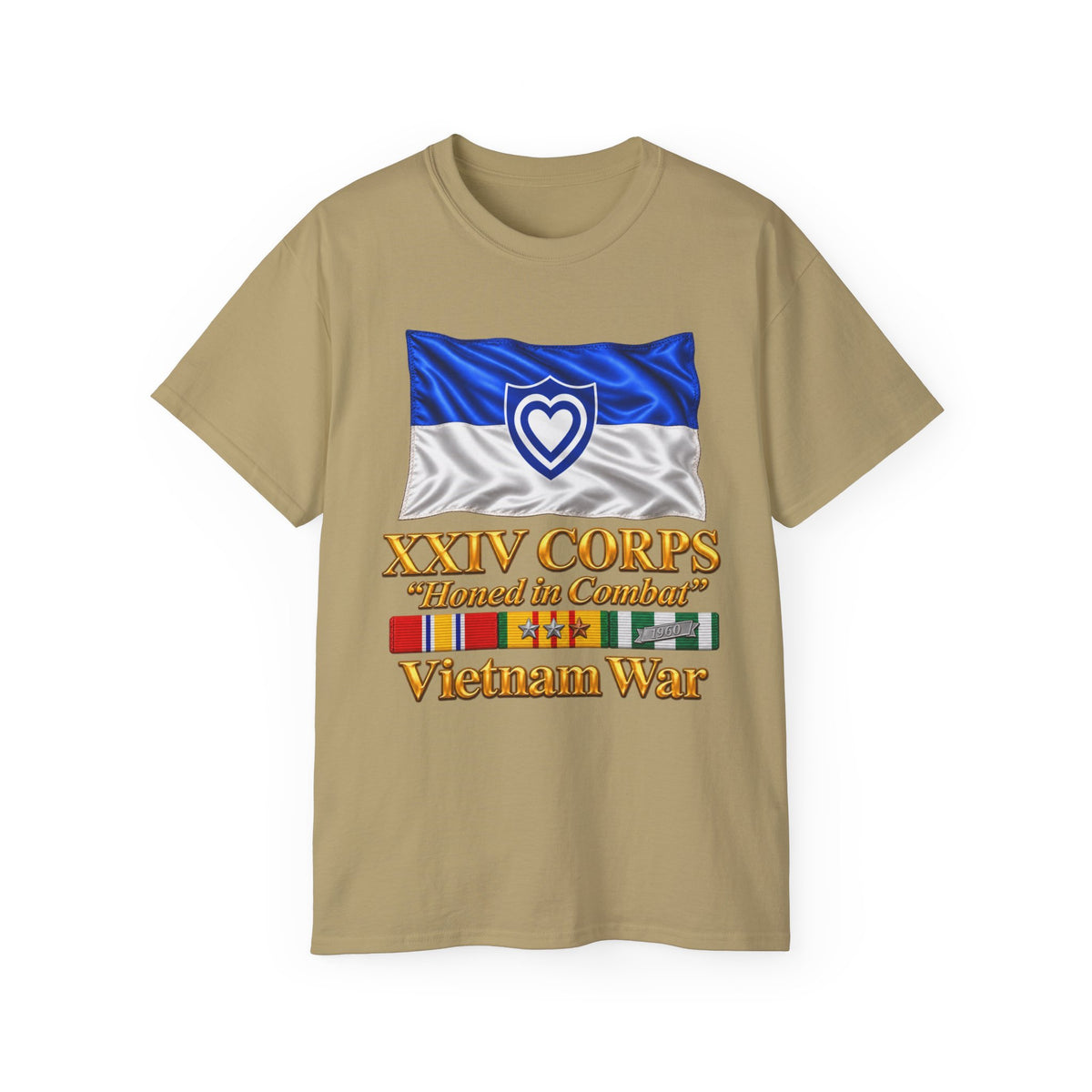 Unisex Ultra Cotton Tee - Army - XXIV Corps Flag - Waving - Ribbons - Vietnam War - 3D - Transparent