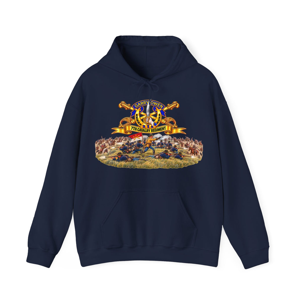 Hoodie — 7th Cavalry Regiment - DUI, Br, Ribbon w  Battle of Little Big Horn Scene - 3D - Transparent