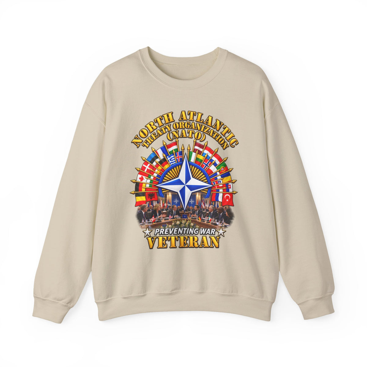 Crewneck Sweatshirt - NATO - Polished NATO Veteran - with flags - Meeting Scene - 3D - Transparent