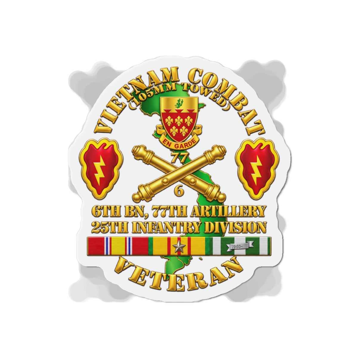 Die-Cut Magnets — Army - Vietnam Combat Veteran w 6th Bn 77th Artillery DUI -25th Infantry Div - 3D - Transparent