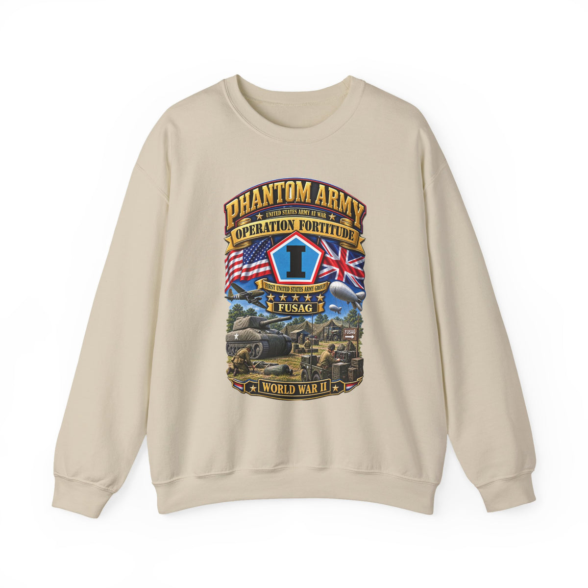 Crewneck Sweatshirt - Army - Phantom Army - Operation Fortitude - WWII - 1st FUSAG - 3D - Enhanced
