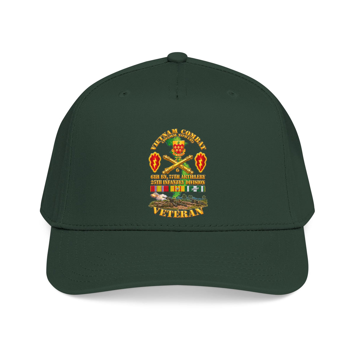 Mid Profile Baseball Cap - Army - Vietnam Combat Veteran w 6th Bn 77th Artillery DUI -25th Infantry Div w Fire Mission Scene - 3D - Transparent
