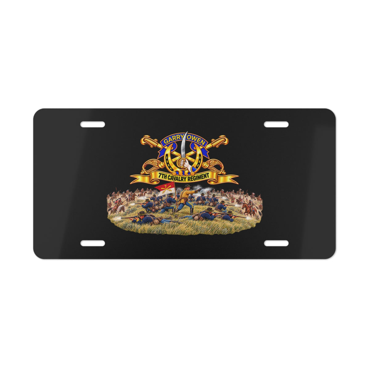 Vanity License Plate - 7th Cavalry Regiment - DUI, Br, Ribbon w  Battle of Little Big Horn Scene - 3D - Transparent