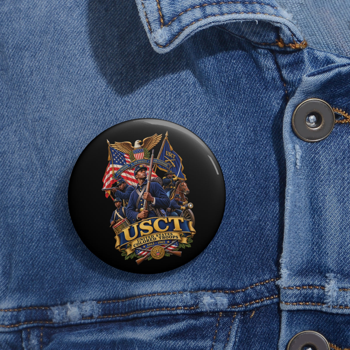 Custom Pin Buttons - United States Colored Troops (USCT) - Civil War - 3D - Enhanced