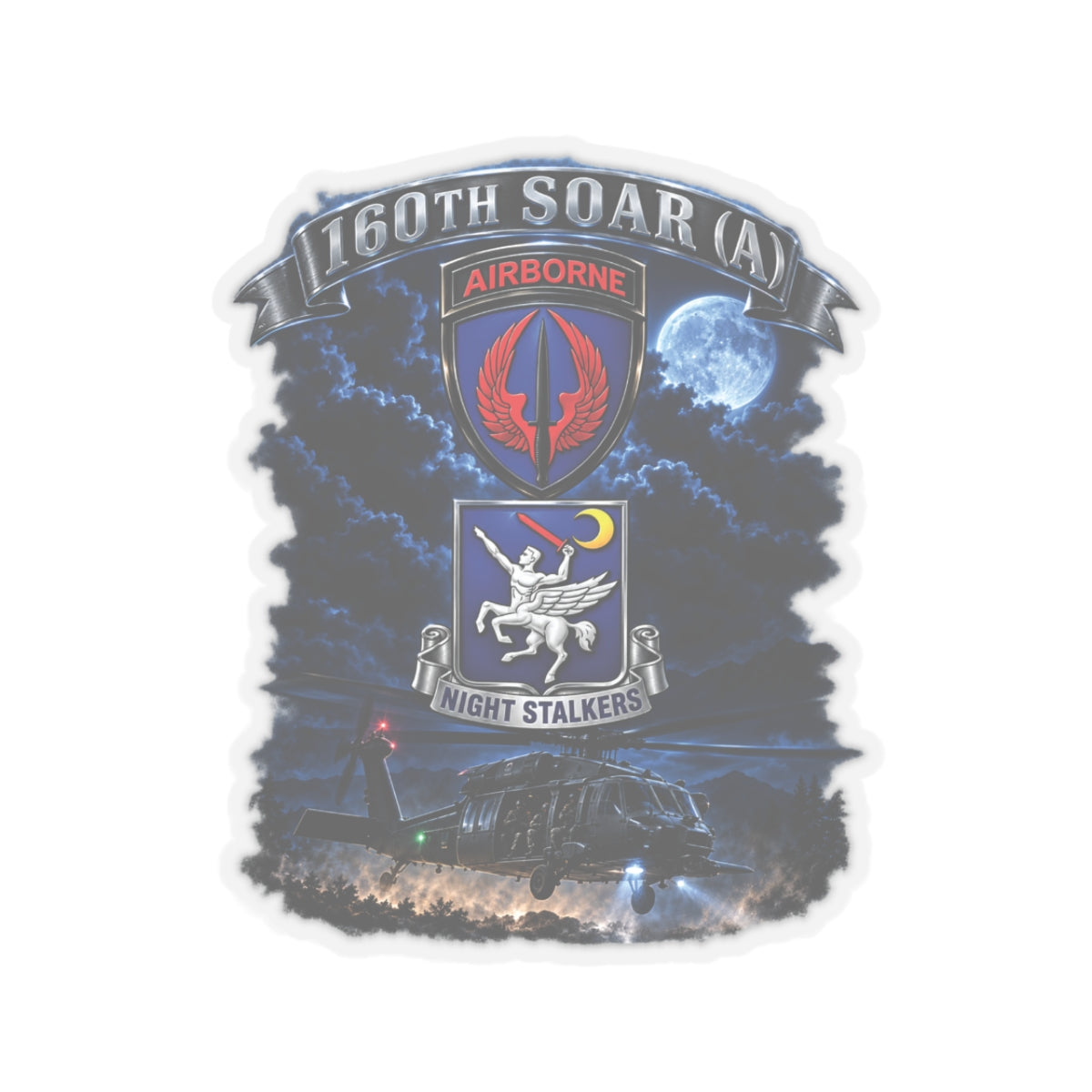Kiss-Cut Stickers - USASOAC - SSI, 160th Special Operations Regiment Airborne  DUI with Scene Blackhawk - 3D - Enhanced