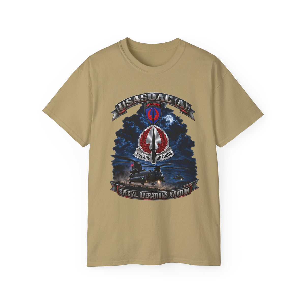 Unisex Ultra Cotton Tee - USA Special Operations Aviation Command (Airborne) - SSI, DUI with Scene - 3D - Enhanced