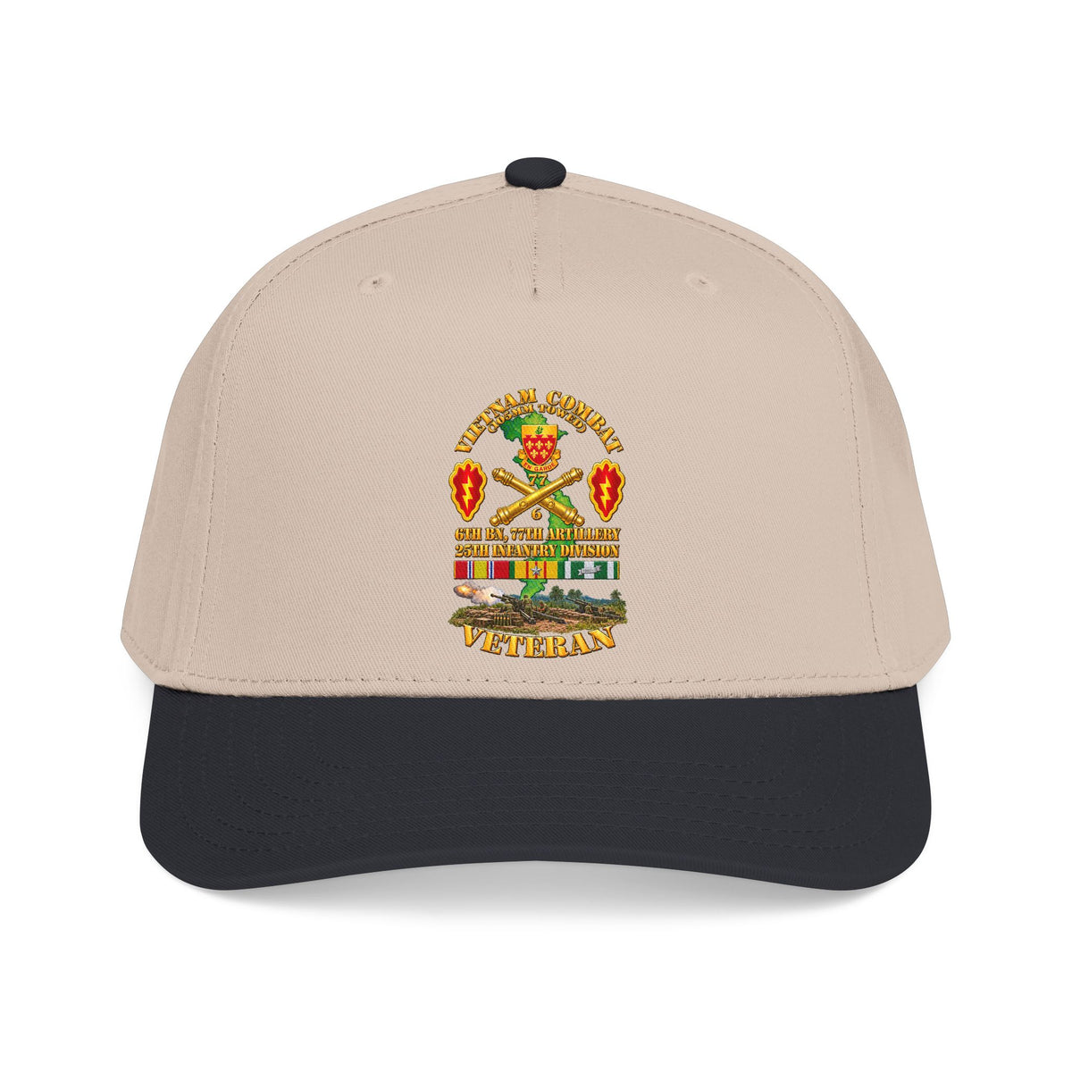 Mid Profile Baseball Cap - Army - Vietnam Combat Veteran w 6th Bn 77th Artillery DUI -25th Infantry Div w Fire Mission Scene - 3D - Transparent