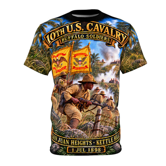 10th Cavalry Regiment  (Buffalo Soldiers) - Battle for San Juan Heights - Kettle Hill  - July 1 , 1898 - Tribute Tee - “Courage Under Fire · Cuba, 1898”