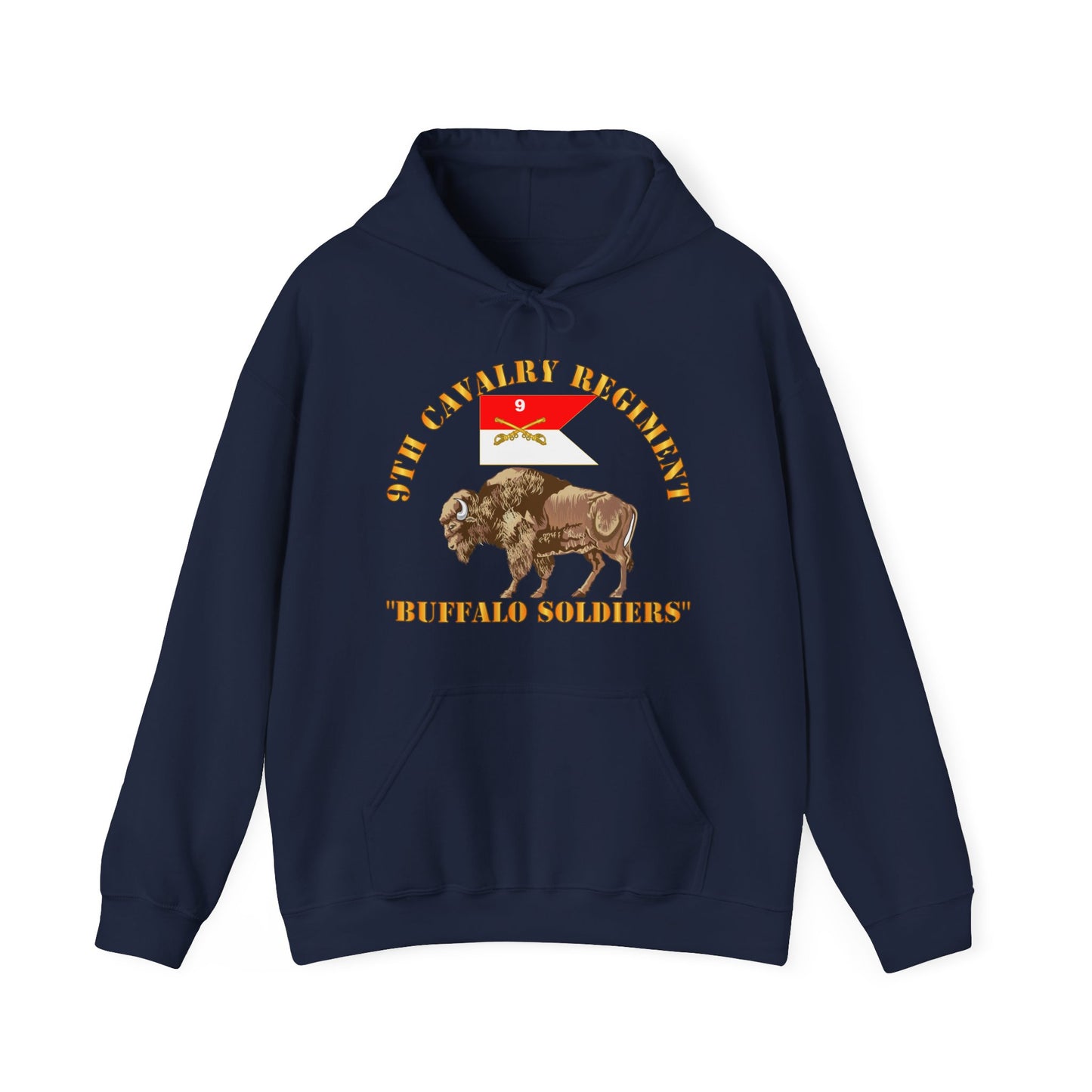 Unisex Heavy Blend Hooded Sweatshirt - Army - 9th Cavalry Regiment - Buffalo Soldiers w 9th Cav Guidon