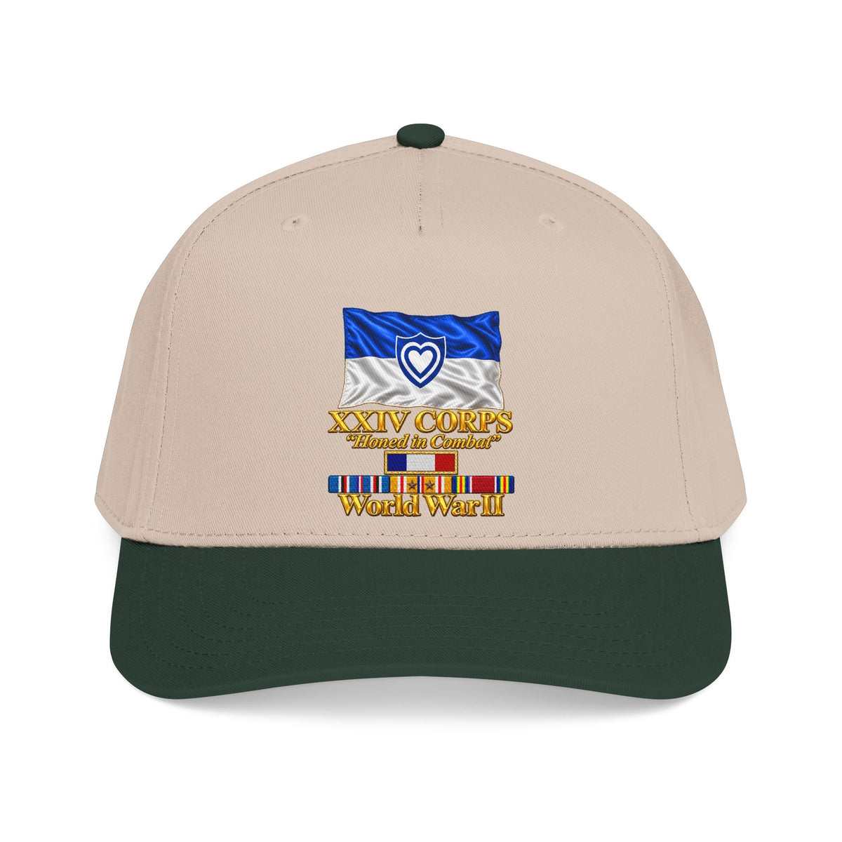Mid Profile Baseball Cap - Army - XXIV Corps Flag - Waving - Ribbons - World War II - 3D - Transparent