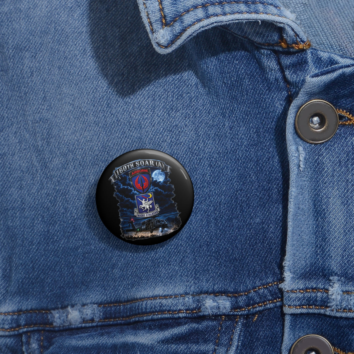 Custom Pin Buttons - USASOAC - SSI, 160th Special Operations Regiment Airborne  DUI with Scene Blackhawk - 3D - Enhanced