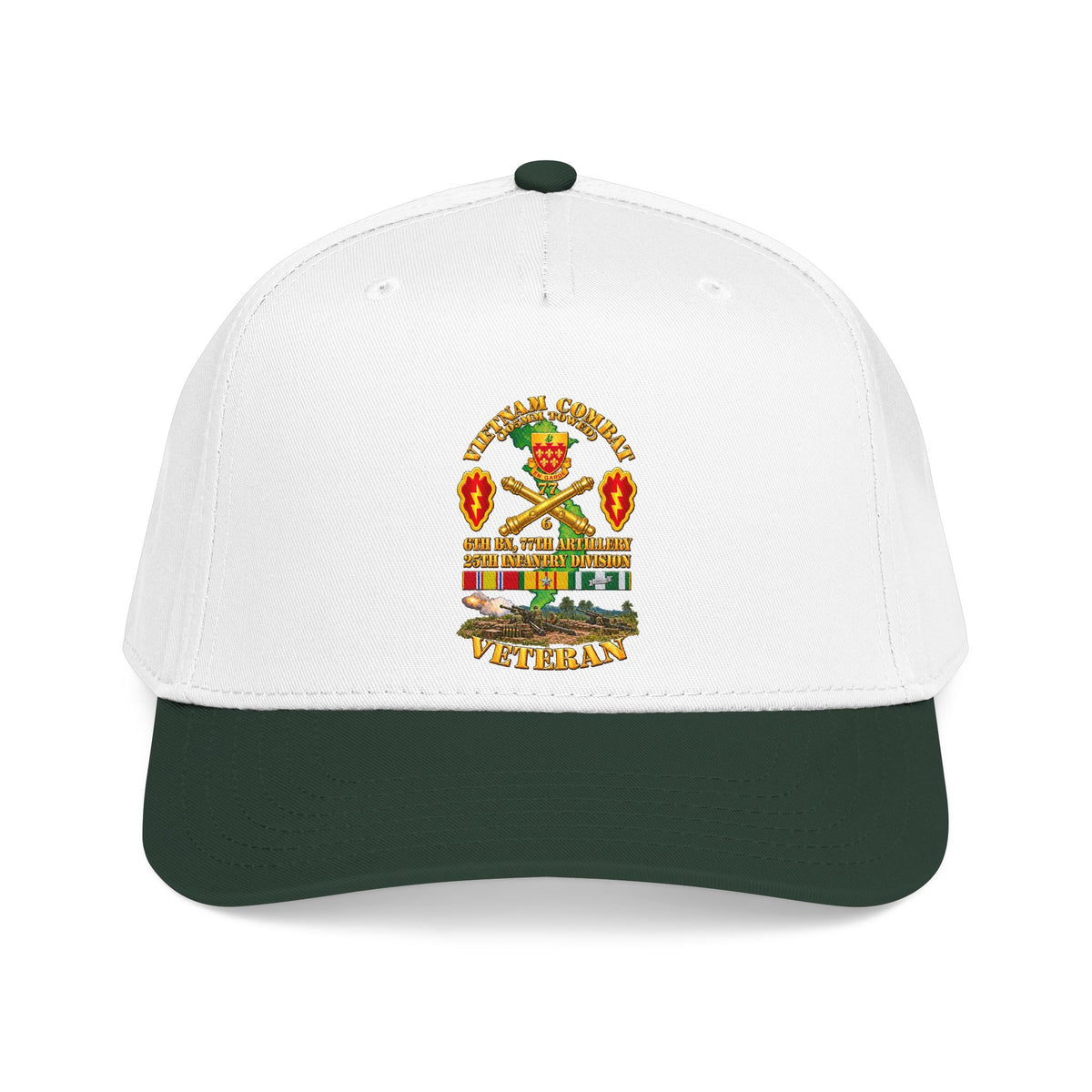 Mid Profile Baseball Cap - Army - Vietnam Combat Veteran w 6th Bn 77th Artillery DUI -25th Infantry Div w Fire Mission Scene - 3D - Transparent
