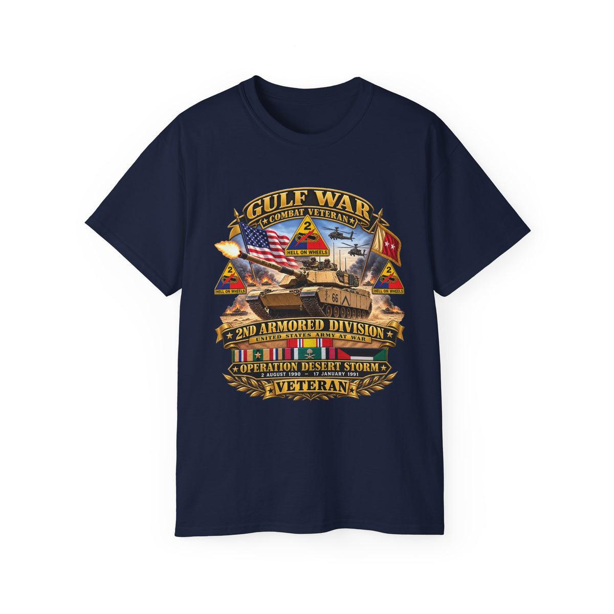 Unisex Ultra Cotton Tee - Army - Desert Storm - 2nd Armored Div - Combat Vereran Veteran w GULF SVC - 3D - Enhanced